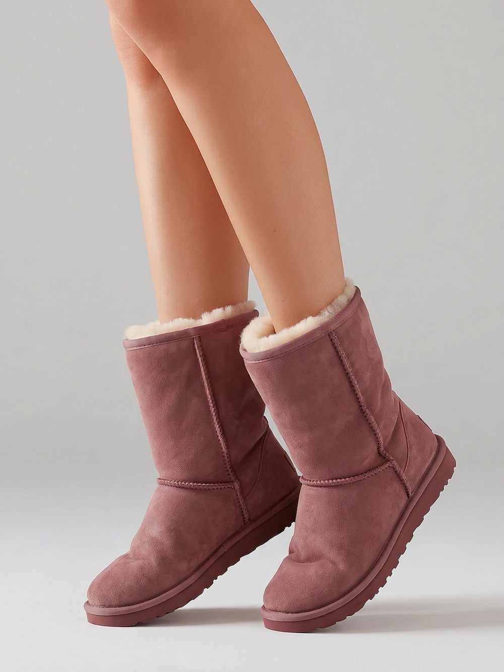 BEARPAW Elle Classic Short Mauve Suede Shearling Boots Women’s 8